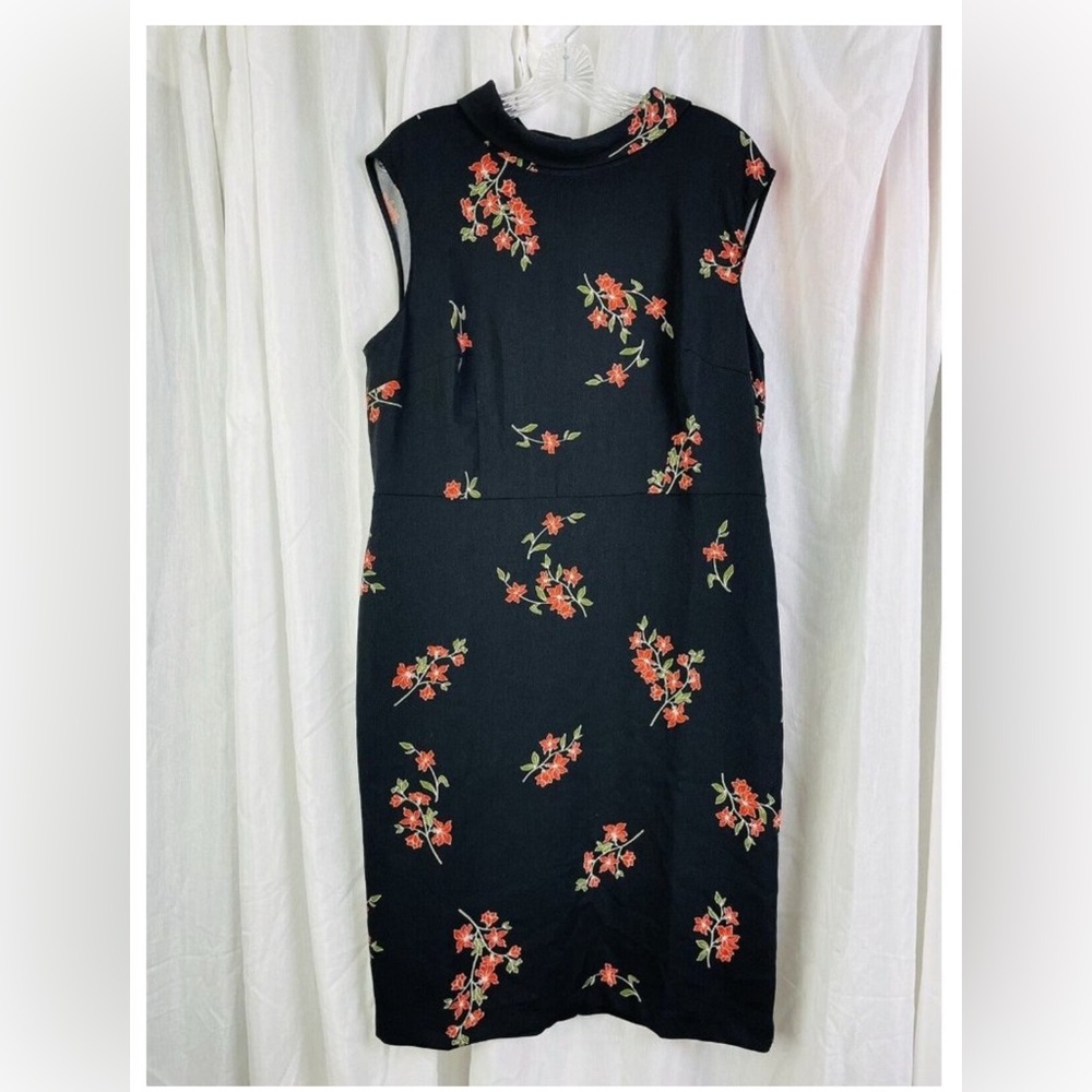 Ann Taylor Factory Dress Women’s 14 Black Floral Sheath Mock Neck Sleeveless NWT